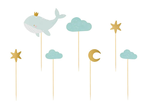 Pikery na Baby Shower Wieloryb - 7 szt.