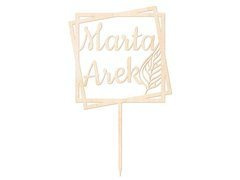 Topper drewniany na tort personalizowany na wesele - 17 cm