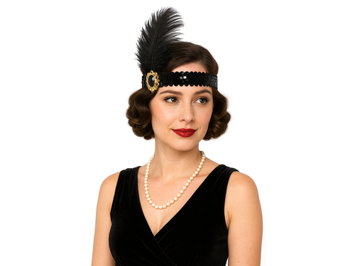 Opaska z piórem Retro czarna - 1 szt.