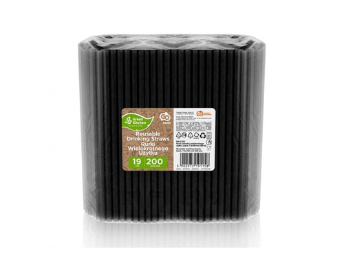 Słomki rurki proste wielokrotnego użytku czarne - 200 szt.