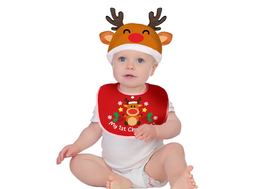 Zestaw świąteczny śliniak + czapka reniferka - 1 op.