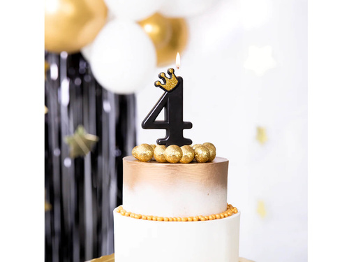 Świeczka cyferka cztery czarna z koroną - 4 - 1 szt.