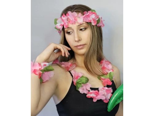 Zestaw hawajski biało-różowy - 4 elementowy