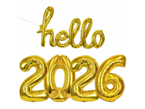 Zestaw balonów foliowych Hello 2026 złoty - 100 x 45 cm