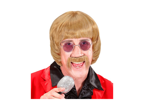 Blond peruka wokalista z lat 60. z wąsami i okularami