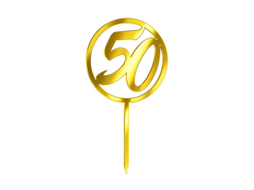 Topper z lustrzanej pleksi złoty na tort 50 urodziny