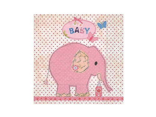Serwetki Słonik Baby różowe - 33 cm - 20 szt.
