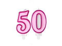 Świeczki cyferki różowe - 50 - pięćdziesiątka - 2 szt.