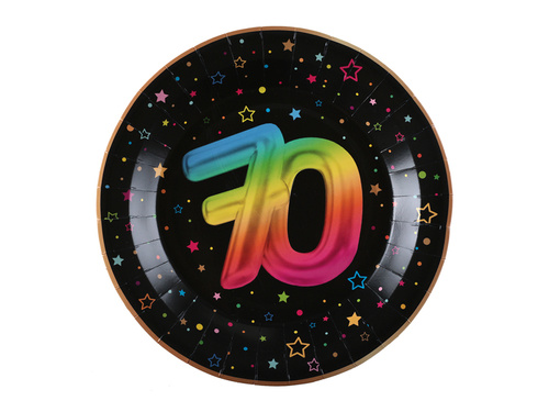 Talerzyki papierowe na siedemdziesiąte urodziny - 22,5 cm - 6 szt.