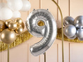 Balon foliowy cyfra 9 srebrna - 72 cm - 1 szt.
