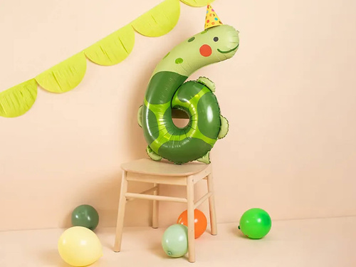 Balon foliowy cyfra 6 Żółw - 86 cm - 1 szt.
