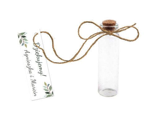 Personalizowane podziękowania dla gości z zielonymi listkami - szklane buteleczki - 6 kpl.