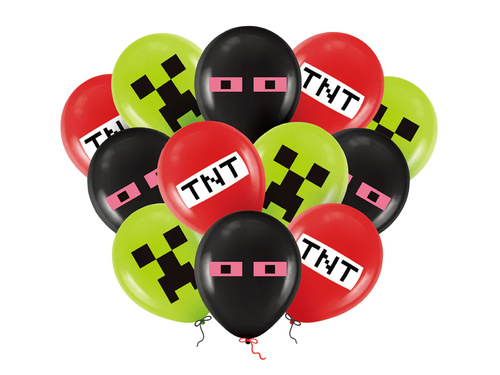 Balony z nadrukiem Piksele TNT + wstążka - 30 cm - 12 szt.