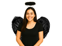 Skrzydła anioła czarne z aureolą - 60 x 45 cm - 1 szt.