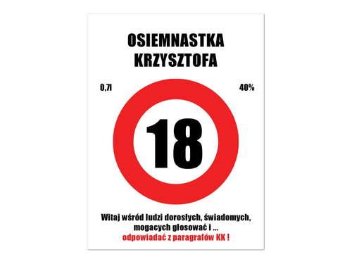 Etykiety personalizowane na butelkę Znak Zakazu - 9 szt.