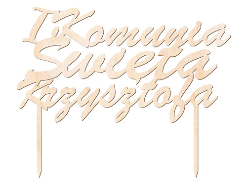 Topper drewniany personalizowany na tort I Komunia Święta - 1 szt.