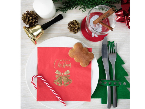 Serwetki Merry Christmas z dzwonkami czerwone - 33 cm - 10 szt.