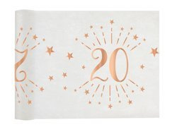 Dekoracja bieżnik na stół z nadrukiem na 20 urodziny Sparkling różowe złoto - 30 cm x 5 m - 1 szt.