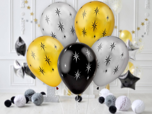Balony lateksowe Błyszczące gwiazdy - 30 cm - 5 szt.