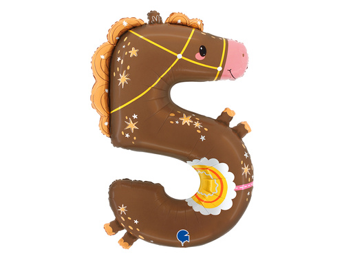 Balon foliowy cyfra 5 Konik - 60x90 cm - 1 szt.