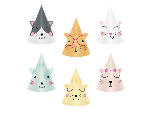 Czapeczki papierowe Kotki - 6 szt.