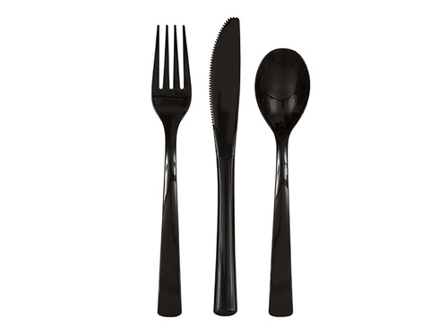 Sztućce plastikowe czarne - 18 szt.