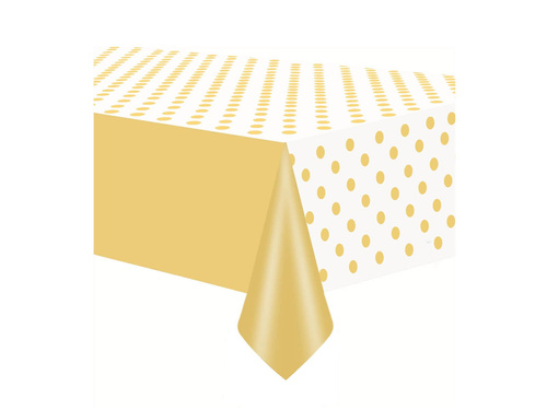 Obrus urodzinowy biały w złote kropki - 137 x 274 cm - 1 szt.