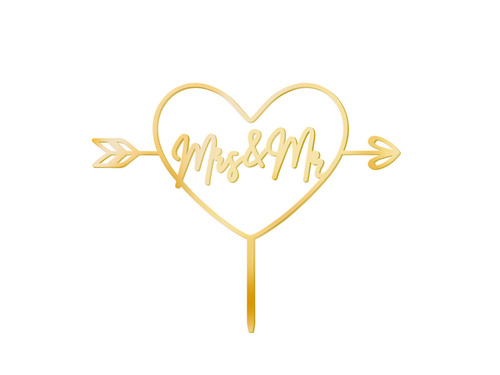 Topper z lustrzanej pleksi złoty na tort Mrs & Mr - 1 szt.