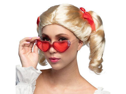 Peruka blond z kucykami i wstążkami