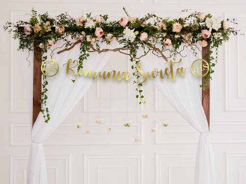 Baner z napisem Komunia Święta złoty - 140 cm - 1 szt.