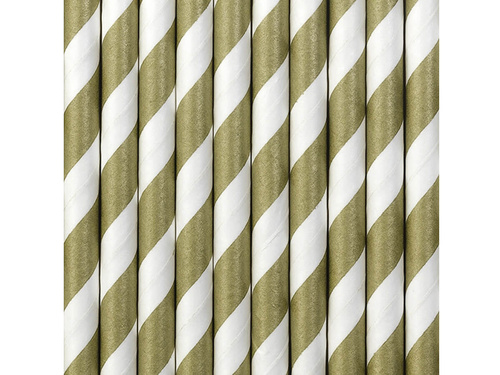 Słomki rurki biało-złote - 10 szt.