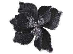 Dekoracja Gwiazda Betlejemska na piku czarna z brokatem - 25 cm - 1 szt.