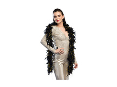 Szal BOA z piór - czarny Glamour ze złotą nicią - 180 cm