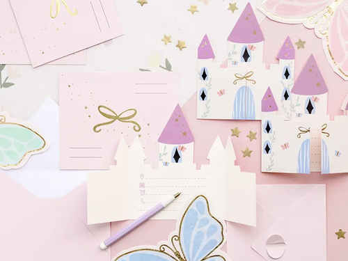 Zaproszenia urodzinowe z kopertami Zamek - 6 szt.