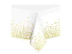 Obrus urodzinowy biały w złote kropki - 137 x 274 cm - 1 szt.