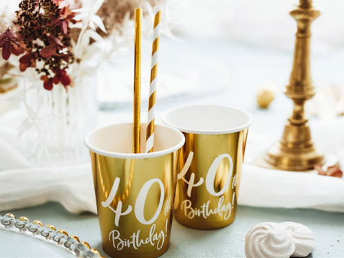 Kubeczki papierowe na czterdzieste urodziny 40h Birthday! 220ml - 6 szt.