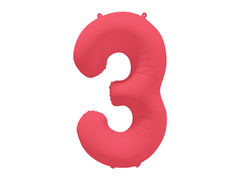 Balon foliowy cyfra 3 neonowy czerwony - 86 cm - 1 szt.