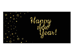 Plakat Happy New Year Złote Gwiazdki - 70x33 cm