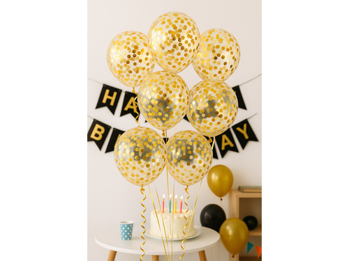 Balony przezroczyste ze złotymi konfetti - 30 cm - 5 szt.