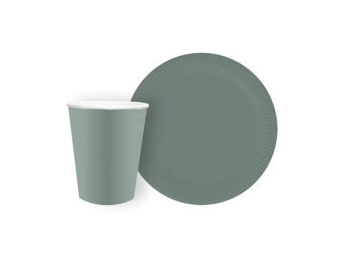 Zestaw kubeczki + talerzyki papierowe ciemnozielone - 24 szt.