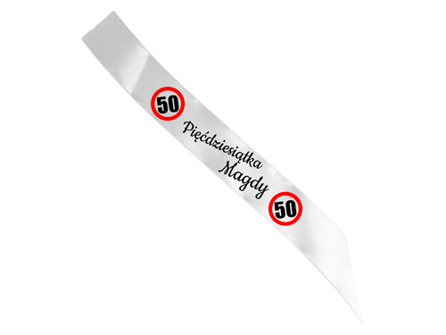 Szarfa personalizowana z imieniem na 50 urodziny - 140 cm - 1 szt.