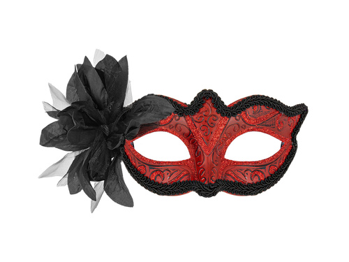 Maska karnawałowa z kwiatem - czerwona - 1 szt.