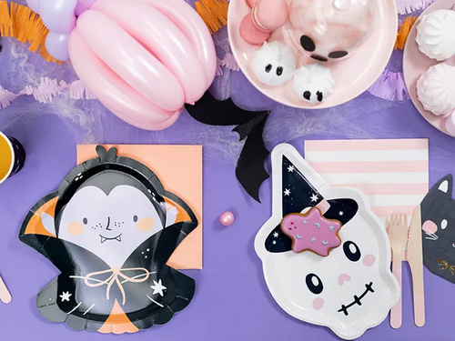 Talerzyki papierowe halloweenowe Czaszka - 18 x 27 cm - 6 szt.