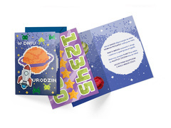 Kartka urodzinowa z wymiennymi cyframi Kosmos - 1 szt.