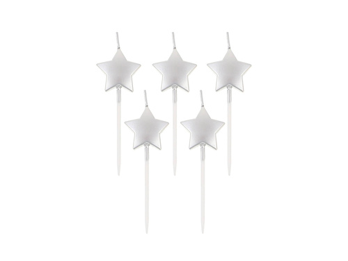 Świeczki pikery Gwiazdki srebrne - 5 szt.