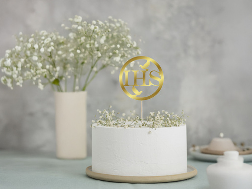 Topper na tort IHS I Komunia Święta - 1 szt.