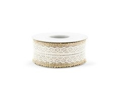 Tasiemka jutowa z białą koronką, 40 mm / 5 m, 1 szt.