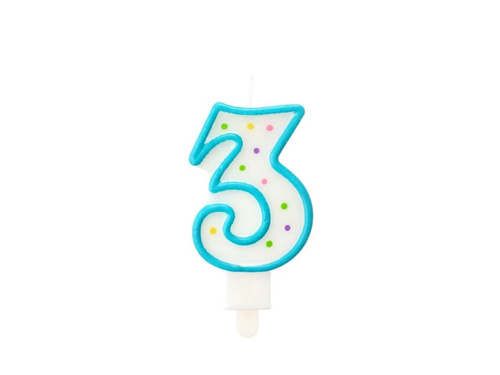 Świeczka cyferka trójka 3 z kropeczkami - 1 szt.