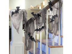 Gaza czarna z nietoperzami na halloween - 61 x 457 cm - 1 kpl.