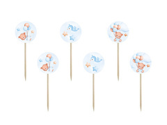 Pikery błękitne Misie z balonikami - 7 cm - 6 szt.